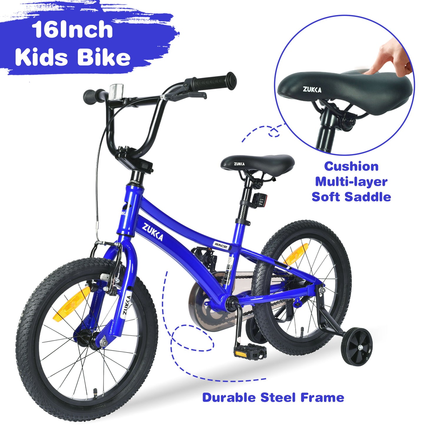 Zukka - Kids Bike, 16" Kids' Bicycle With Training Wheels For Boys Age 4-7 Years