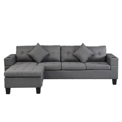 Sectional Sofa Set For Living Room With L Shape Chaise Lounge, Cup Holder And Left Or Right Hand Chaise Modern 4 Seat