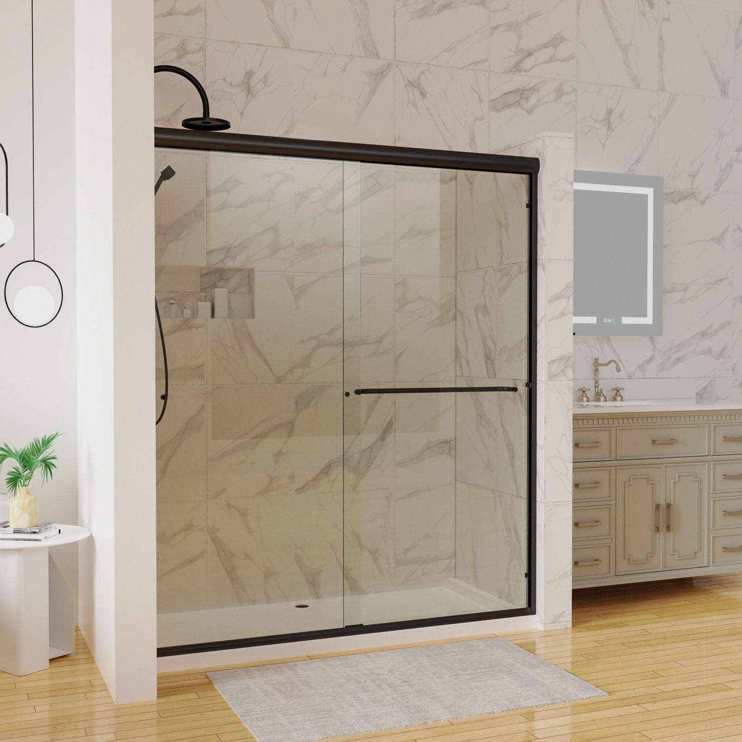 Traditional Sliding Shower Door With Clear Glass - Matte Black