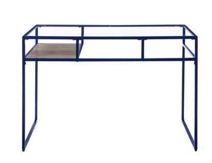 Yasin - Glass Top Writing Desk - Blue