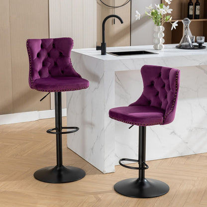 Swivel Velvet Barstools Adjusatble Seat Height, Modern Upholstered Bar Stools With Backs Comfortable Tufted For Home Pub And Kitchen Island (Set of 2)