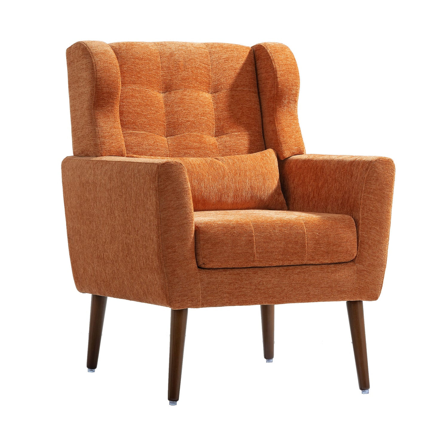 Modern Accent Chair, Chenille Arm Chairs For Living Room, Upholstered Mordern Armchair, Comfy Soft Padded Lounge Chair In Small Space, Bedroom, With Pillow, Solid Wood Leg