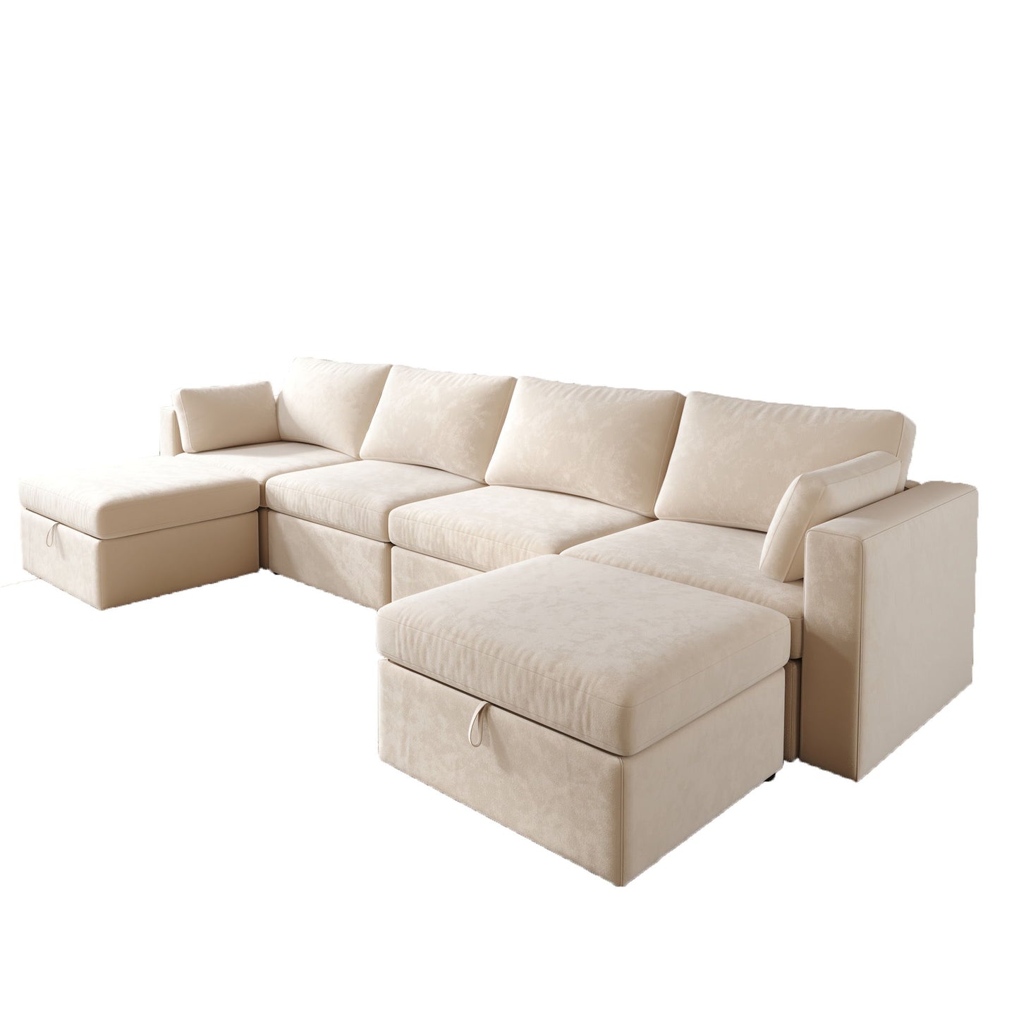 Modern Velvet Modular Sectional Sofa, Convertible Sofa Set With Pillows, Oversized Sectional Couches With Storage Ottomans For Living Room, Loft, Apartment, Office