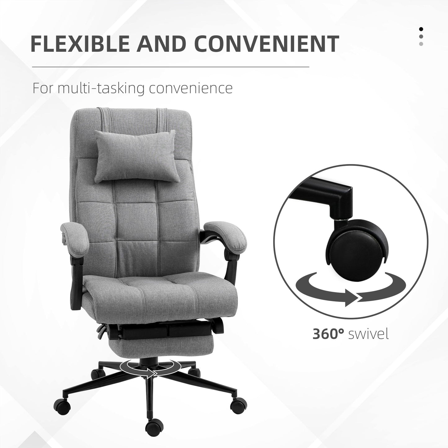 Vinsetto - Executive Linen-Feel Fabric Office Chair High Back Swivel Task Chair With Adjustable Height Upholstered Retractable Footrest, Headrest And Padded Armrest - Light Gray