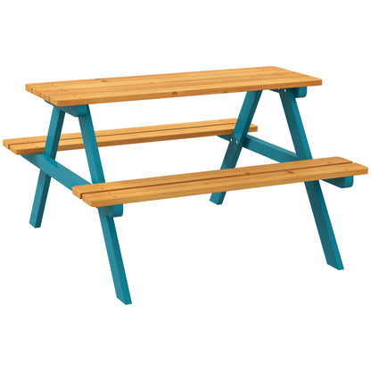 Outsunny - Kids Picnic Table Set With Wooden Table, Outdoor Bench Set With Seating For 4 Kids Ages 3-8 Years Old For Patio Garden, Easy Installation, Outdoor Indoor Use - Natural Wood