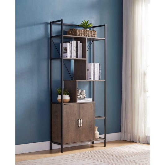 Modern Bookcase With Two Door Storage Cabinet With Two Shelves