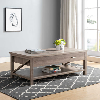 Modern Livingroom Coffee Table With Lift Top With Spacious Bottom Shelf - Dark Taupe