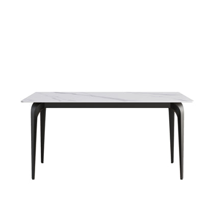 63" Modern Artificial Stone White Straight Edge Black Metal Leg Dining Table, 6 People - White / Black