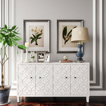 Accent Cabinet 4 Door Wooden Cabinet Sideboard Buffet Server Cabinet Storage Cabinet, For Living Room, Entryway, Hallway, Office, Kitchen And Dining Room - White Wash