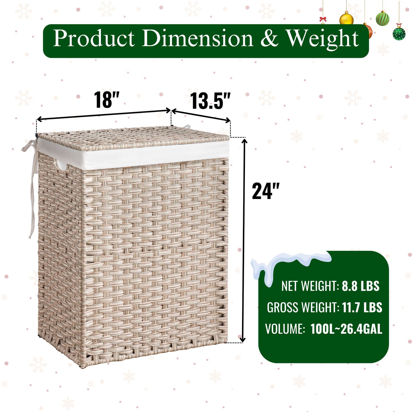 Laundry Hamper With Lid PE Rattan Powder Coating Frame Clothes Hampers With 2 Removable Bags