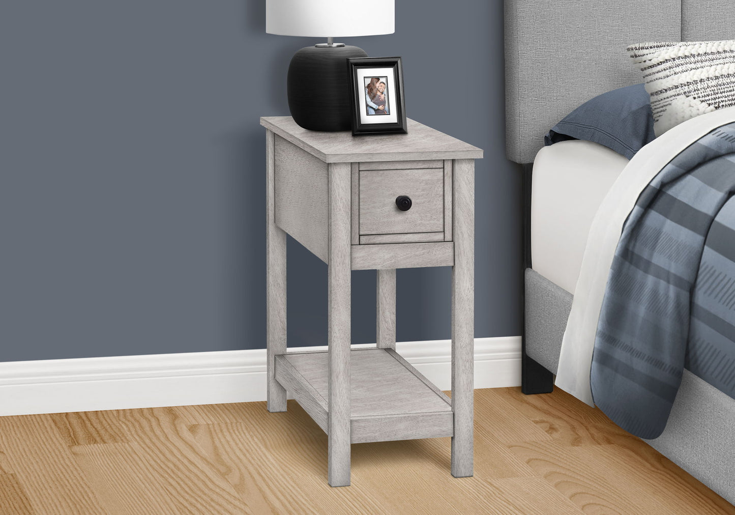 Accent End Table, 2 Tier, Narrow, Lamp, Storage Drawer, Charming Design