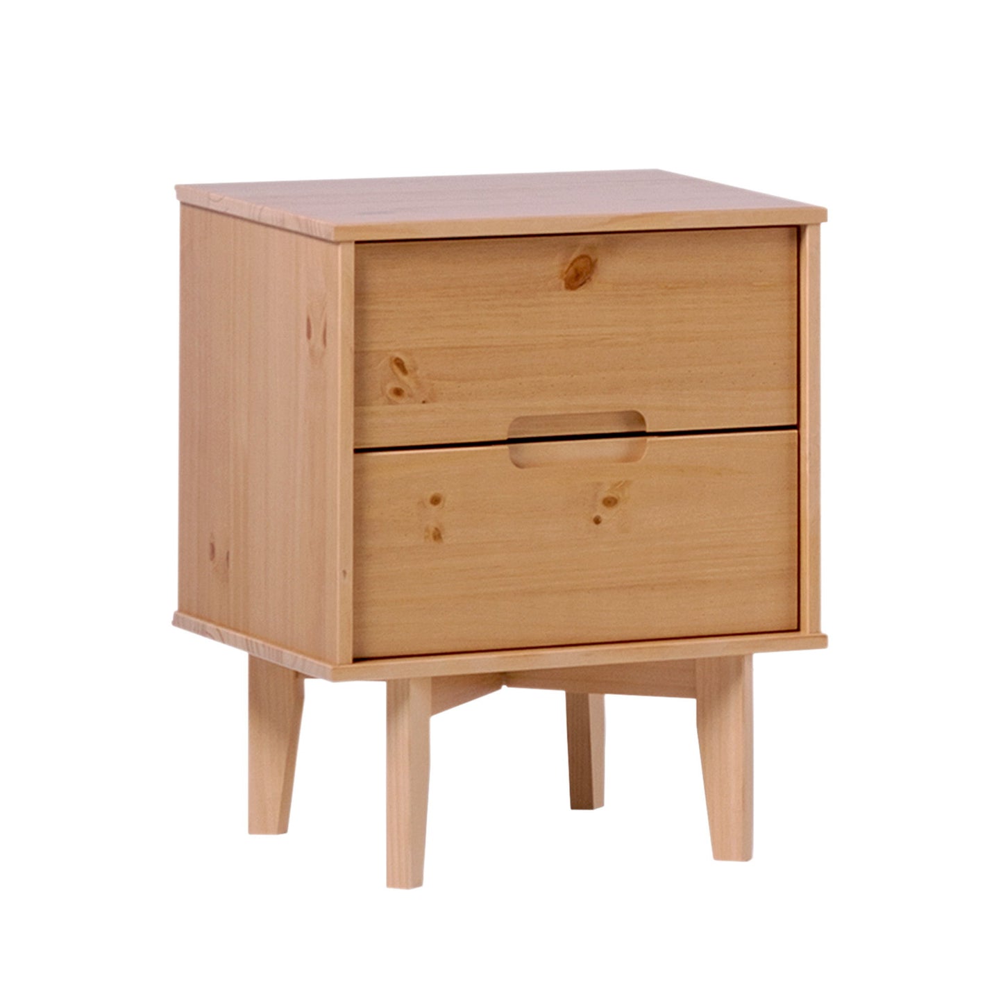 Mid-Century Modern Solid Wood 2 Drawer Nightstand - Natural Pine