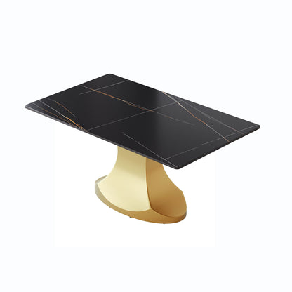 63" Modern Artificial Stone Panel Stainless Steel Curved Legs, Can Accommodate 6-8 People - Black / Gold