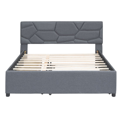 Upholstered Platform Bed With Brick Pattern Headboard And Twin Long Size Trundle