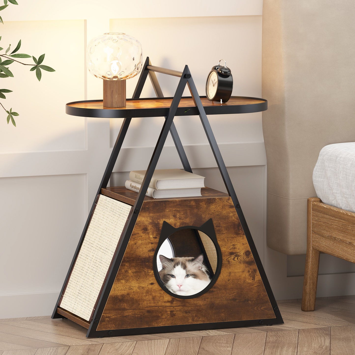 Cat House, End Table.Wood Cat Condo Pet Furniture - Black / Vintage