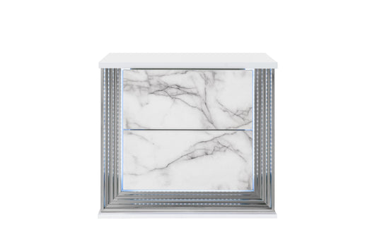 Moon - Marble Nightstand With LED - White