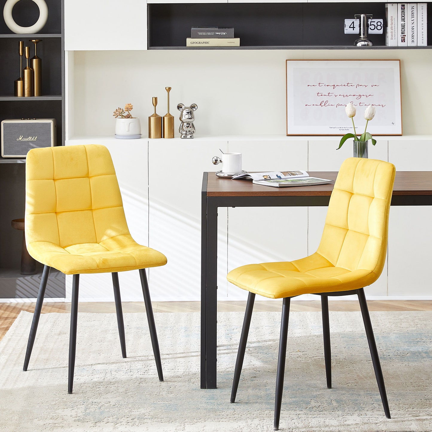 Mid-Century Modern Velvet Dining Chairs Set For Kitchen, Living Room