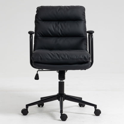 Office Chair, Mid Back Home Office Desk Task Chair With Wheels And Arms Ergonomic PU Leather Computer Rolling Swivel Chair With Padded Armrest