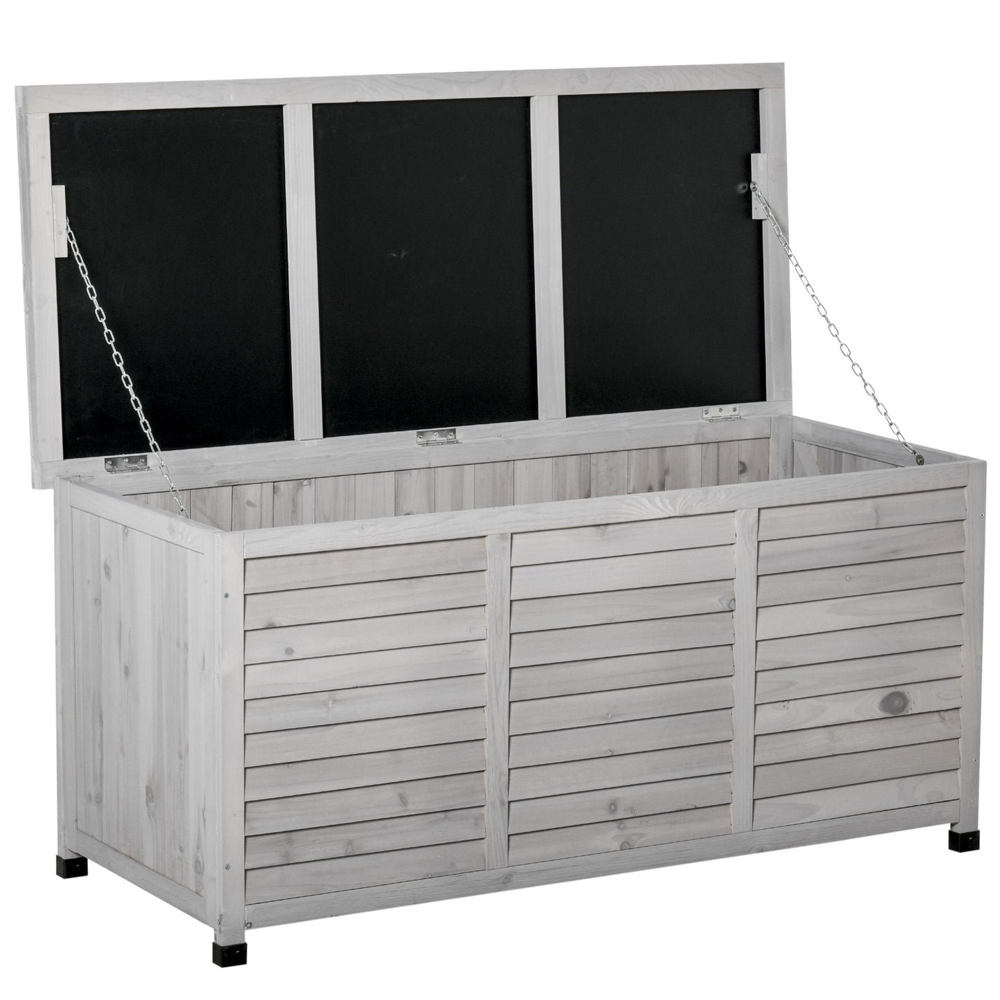 Outsunny - 75 Gallon Wooden Deck Box, Outdoor Storage Container With Aerating Gap & Weather-Fighting Finish - Gray