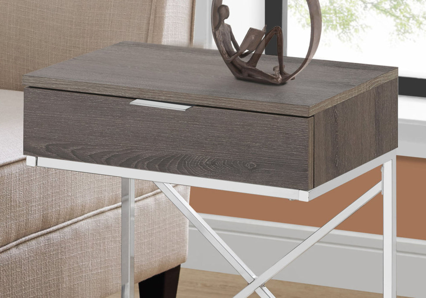 Accent Side Table, Storage Drawer, Contemporary - Taupe