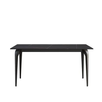 63" Modern Artificial Stone Black Straight Edge Black Metal Leg Dining Table, 6 People - Black