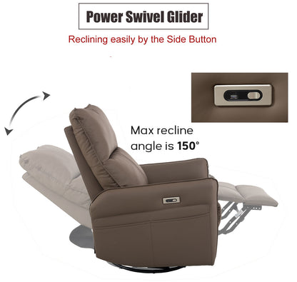 29.92" 270 Power Swivel Rocker Recliner Chair, Electric Glider Reclining Sofa With USB Ports, Power Swivel Glider, Rocking Chair Nursery Recliners For Living Room Bedroom