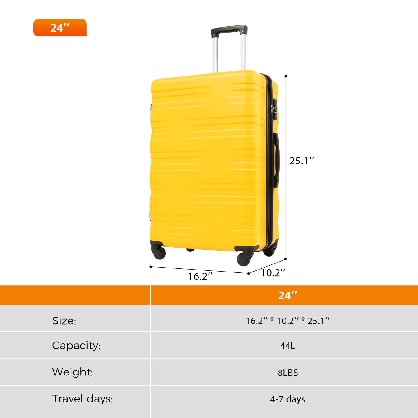 Luggage With Tsa Lock Spinner Wheels Hardside Expandable Luggage Travel Suitcase Check In Luggage ABS 24"