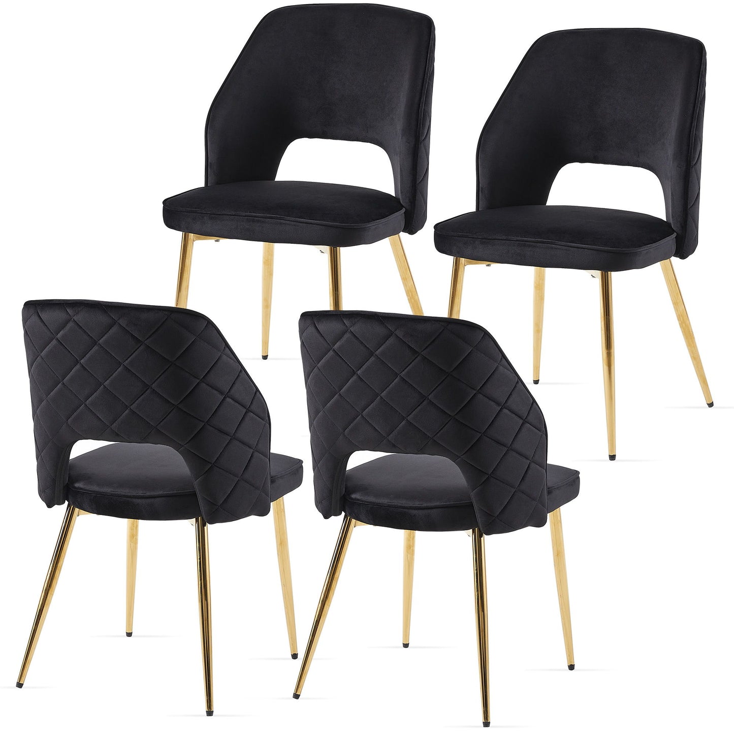 Velvet Dining Chairs With Metal Legs And Hollow Back Upholstered Dining Chairs