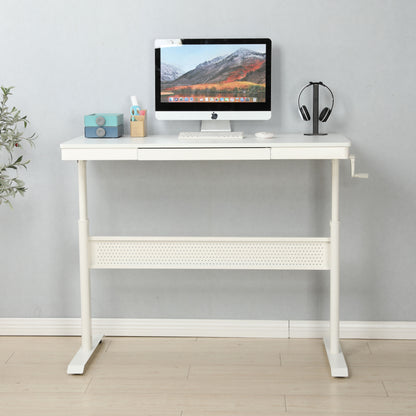 47.24" Standing Desk With Metal Drawer, Adjustable Height Stand Up Desk, Sit Stand Home Office Desk, Ergonomic Workstation - White