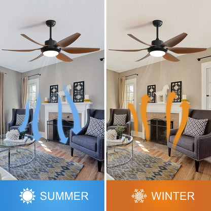 54" Indoor Ceiling Fan With Dimmable LED Light ABS Blades Remote Control Reversible DC Motor For Living Room - Black