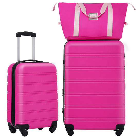 Hardshell Luggage Sets 2 Pieces + Bag Spinner Suitcase With Tsa Lock Lightweight 20" / 28" - Pink