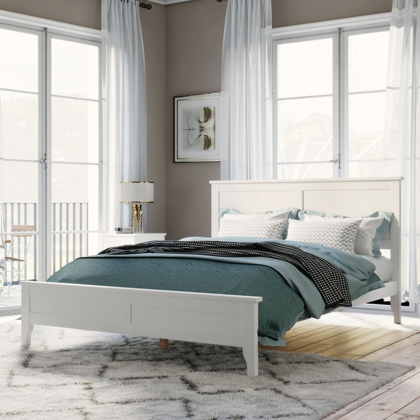 Full Modern Solid Wood Platform Bed - White