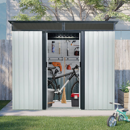 Outdoor Metal Storage Shed With Window And Transparent Plate For Garden, Lawn