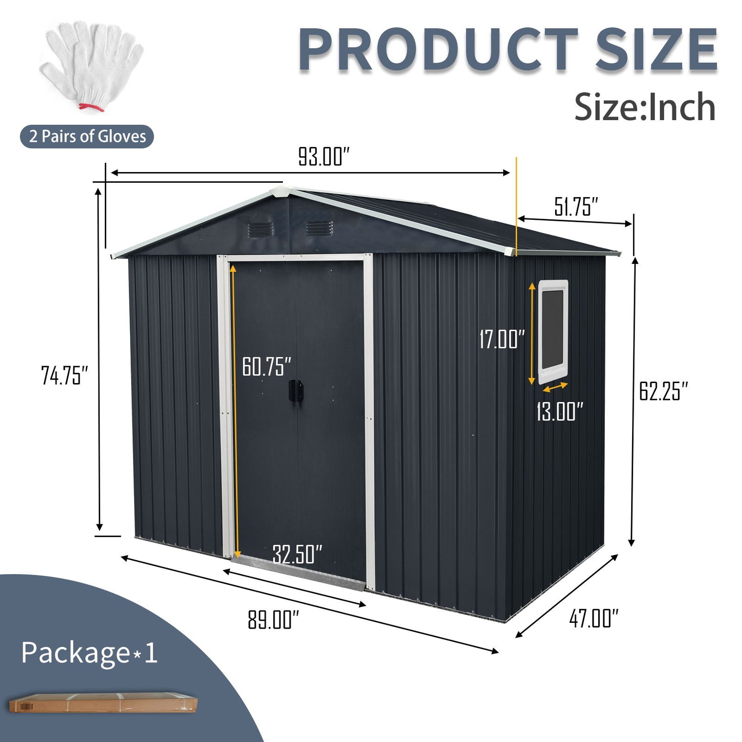 88.98" Outdoor Metal Storage Shed With Window