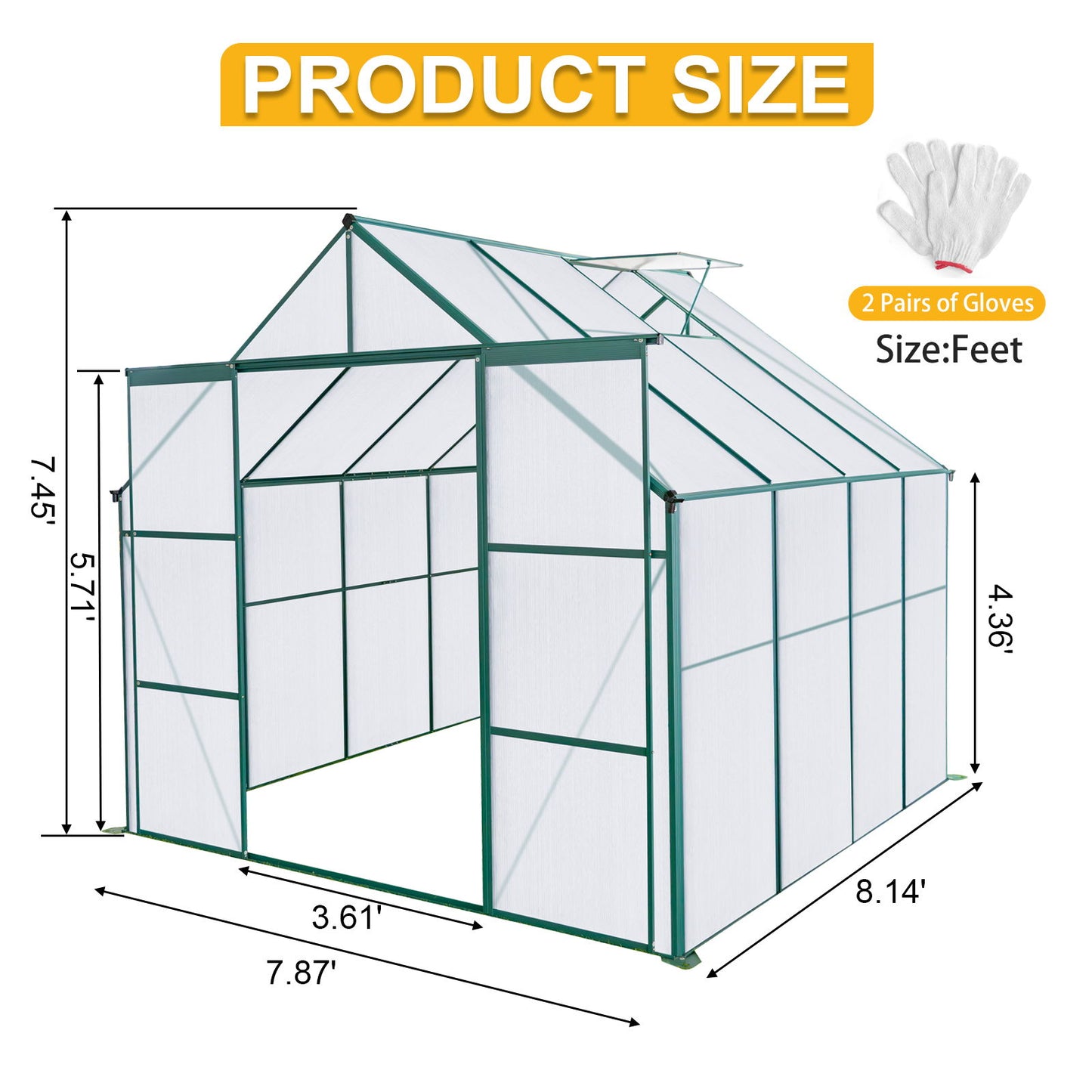 Double Door Polycarbonate Greenhouse Raised Base And Anchor Aluminum Heavy Duty Walk In Greenhouses For Outdoor Backyard In All Season