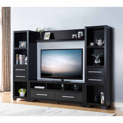 Modern TV Stand With Three Open Shelves And Two Drawers With Stylish Media Storage