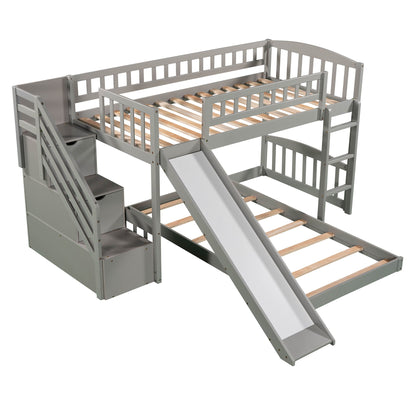 Twin Over Twin Stairway Bunk Bed With Two Drawers And Slide