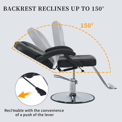 Classic Reclining Barber Chair Salon Chair For Hair Stylist With Heavy Duty Hydraulic Pump, 360° Rotation, Tattoo Chair Shampoo Beauty Salon Equipment, Max Load Weight 330 Lbs