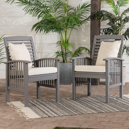 Modern 2 Piece Slat Back Patio Chairs With Cushions