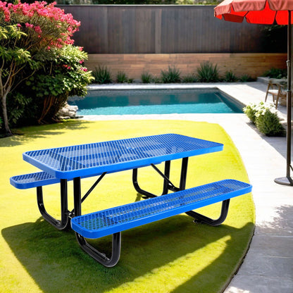 Outdoor Steel Picnic Rectangular Table With Umbrella Pole