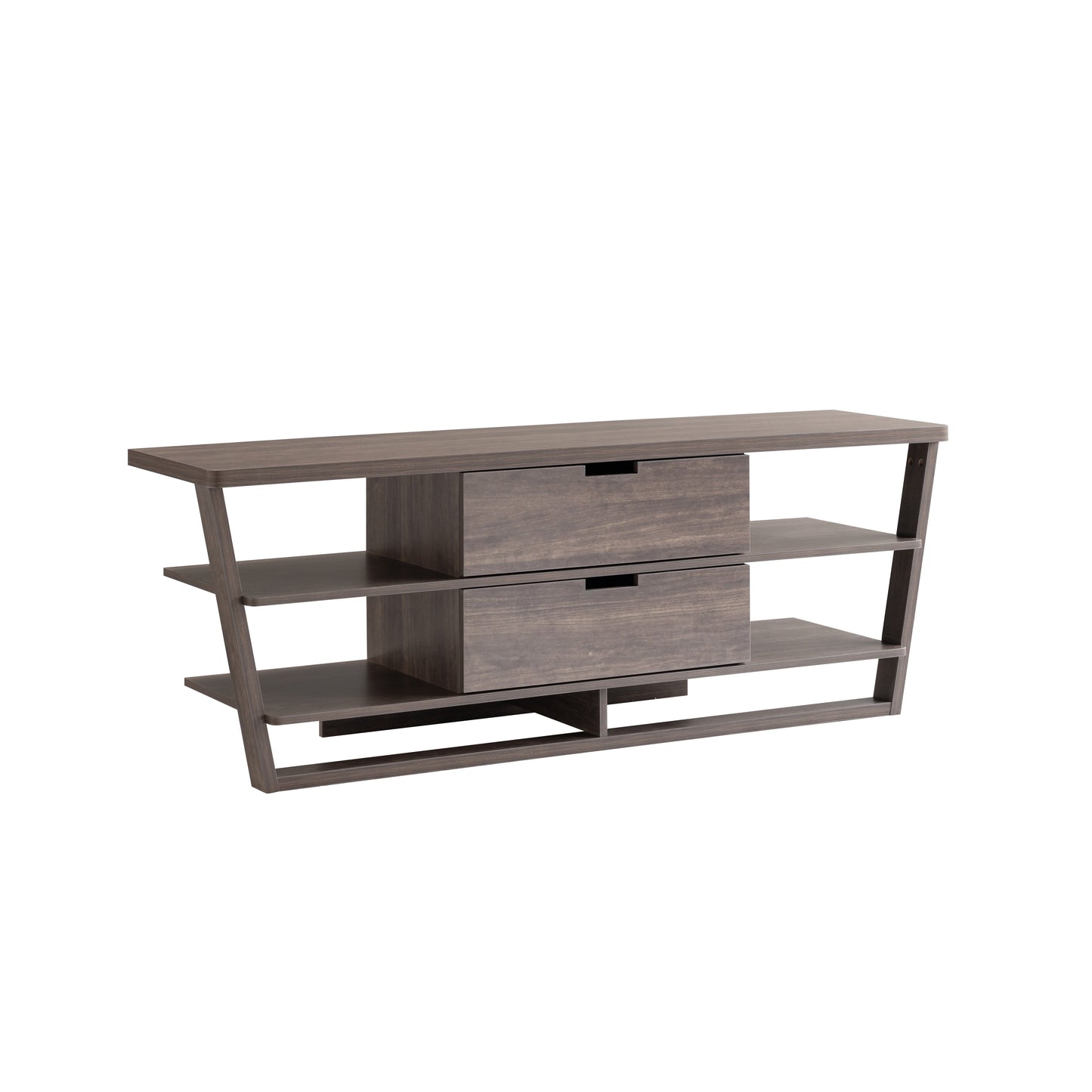 TV Stand With Floating Shelves, Drawers, And Cutout Handles Modern And Functional Design For Entertainment Space - Walnut Brown