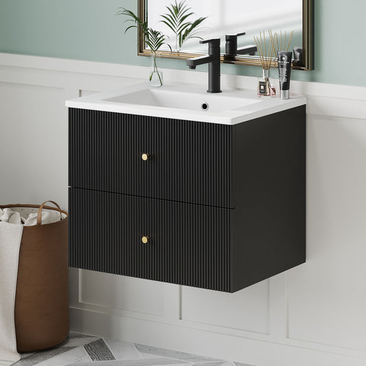 Wall Mounted Bathroom Vanity With 2 Drawers, Ideal For Small Bathrooms