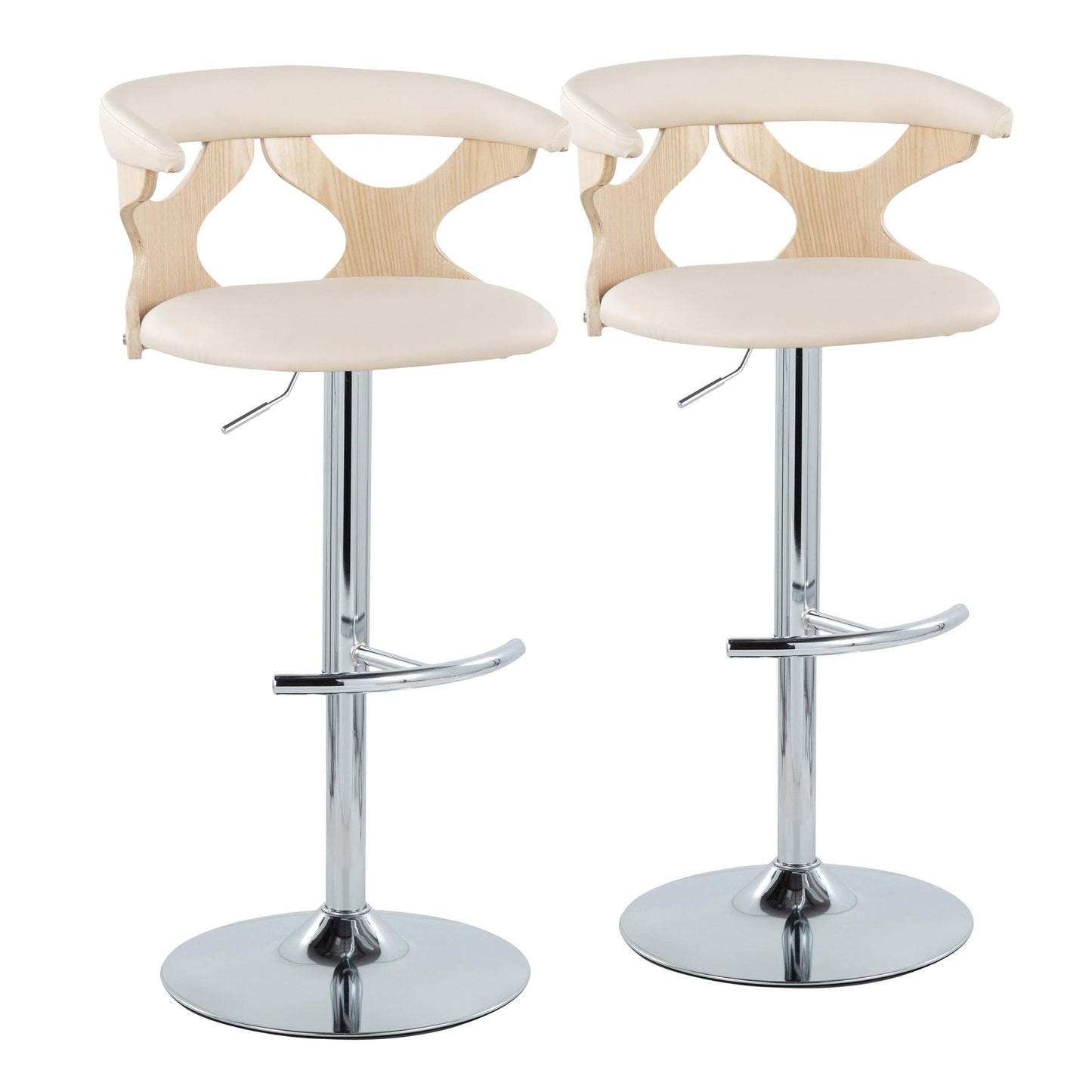 Gardenia - Contemporary Adjustable Barstool & Swivel With Rounded T Footrest Unique Design (Set of 2)