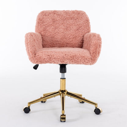 Office Chair, Artificial Rabbit Hair Home Office Chair With Golden Metal Base, Adjustable Desk Chair Swivel Office Chair, Vanity Chair