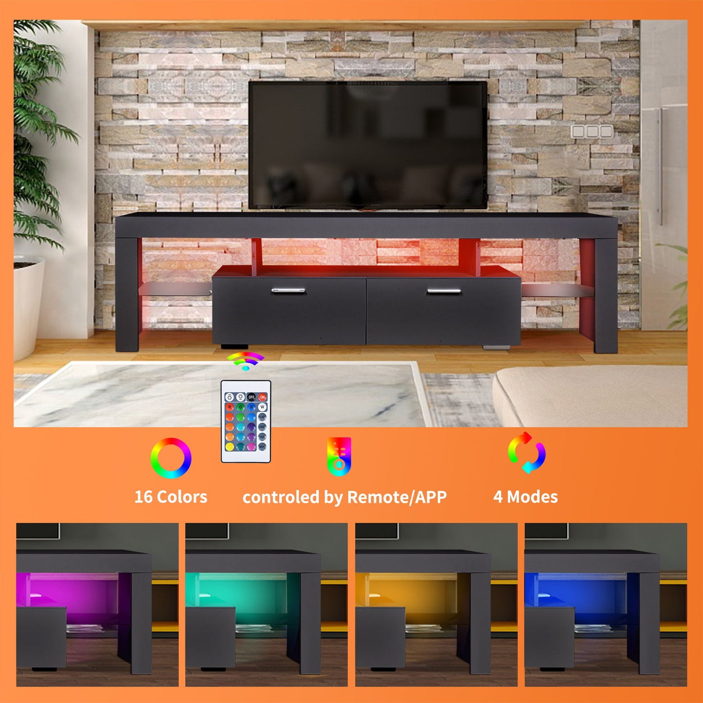 LED TV Stand Modern TV Stand With Storage Entertainment Center With Drawer TV Cabinet For Up To 75" For Gaming Living Room Bedroom