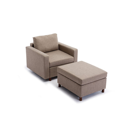 Single Seat Module Sofa Sectional Couch With Armrest With 1 Ottoman, Cushion Covers Non-Removable And Non-Washable