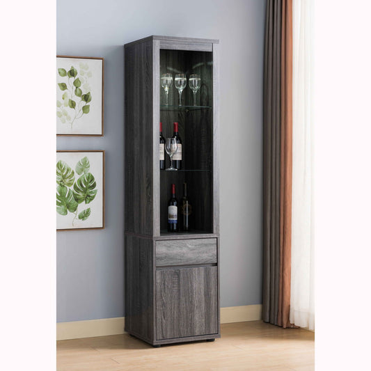 Modern Wine Showcasing Cabinet With Two Glass Shelves And Storage Cabinet - Distressed Gray