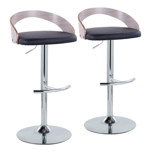 Grotto - Contemporary, Adjustable Barstool With Swivel With Rounded T Footrest (Set of 2)