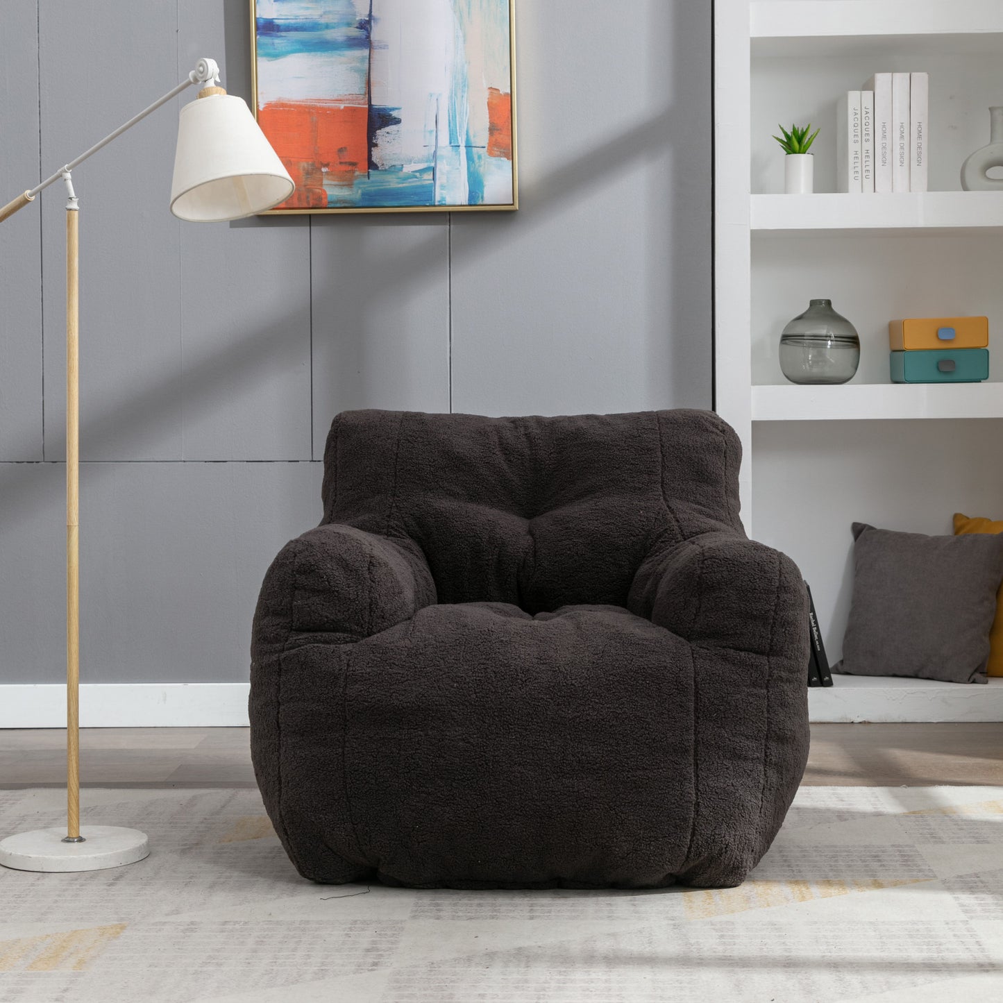 Soft Teddy Fabric Tufted Foam Bean Bag Chair With Teddy Fabric