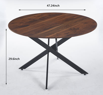 Mid-Century Dining Table For 4 - 6 People With Round MDF Table Top, Pedestal Dining Table, End Table Leisure Coffee Table, Cross Leg